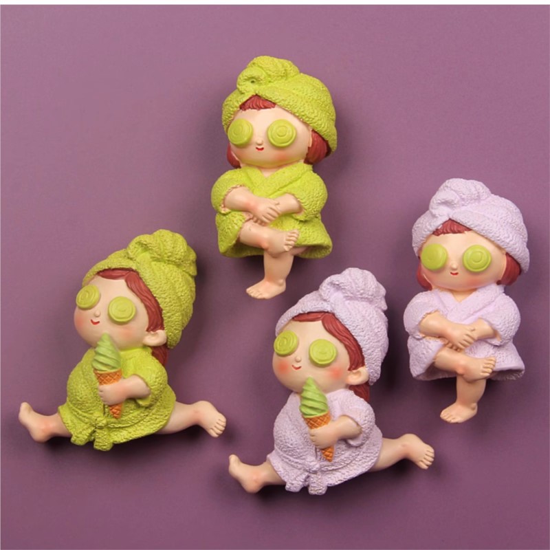 Phone Accessories For Old People - Wearing Nightgown Girl Resin Refrigerator Sticker