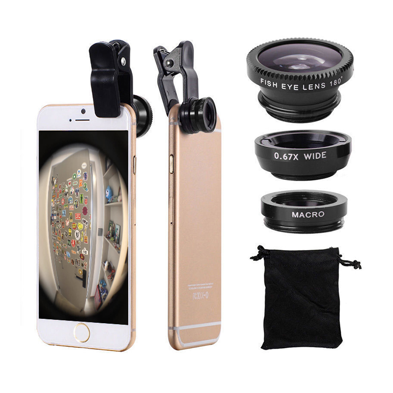 Lens Camera Clip - 3in1 Fisheye Phone Lens 0.67X Wide